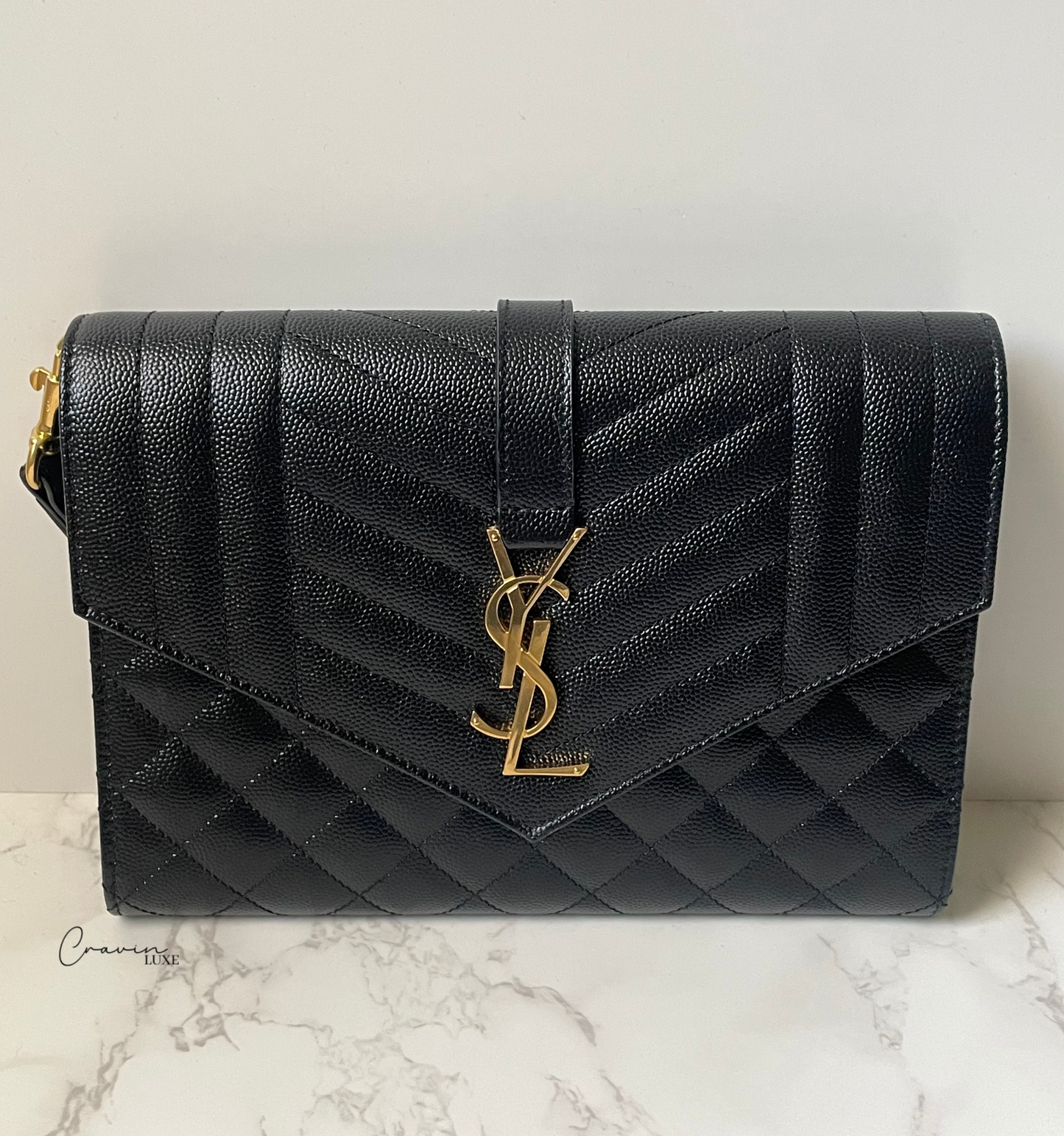 Saint Laurent Tri-Quilt Envelope Wristlet Clutch