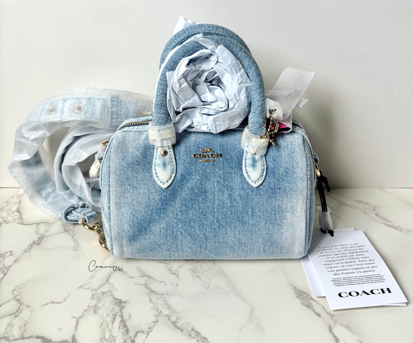 Coach Mini Rowan Crossbody Bag In Loved Denim