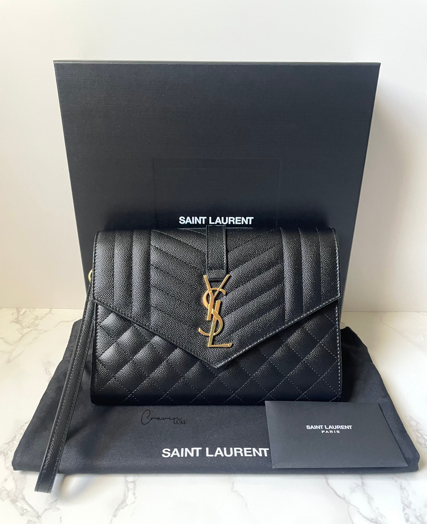 Saint Laurent Tri-Quilt Envelope Wristlet Clutch