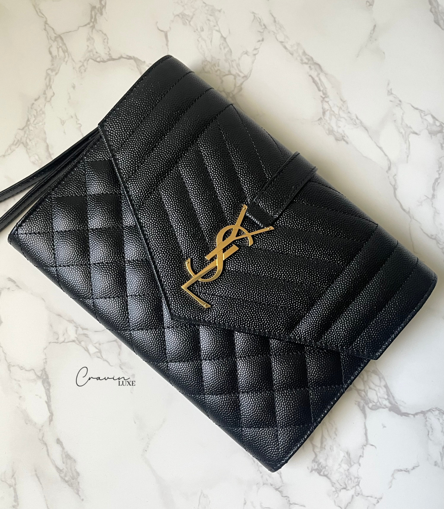 Saint Laurent Tri-Quilt Envelope Wristlet Clutch